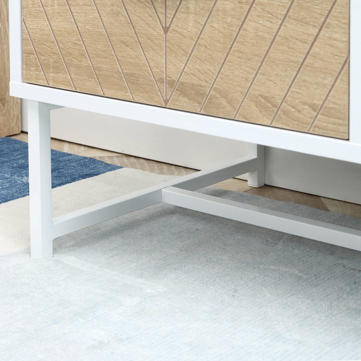 Móvel de TV de até 47 Polegadas Móvel de Sala de Estar Moderno com 4 Gavetas 2 Prateleiras Abertas e Orifício Passa Cabos 120x39x48cm Branco e Carvalho