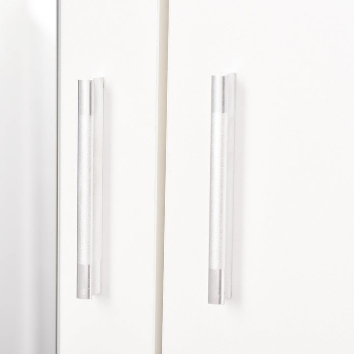 Armário Roupeiro de 2 Portas com Espelho 3 Gavetas Prateleiras Ajustáveis e Barra para Pendurar Incluida Roupeiro para Dormitório 80x50x180cm Branco