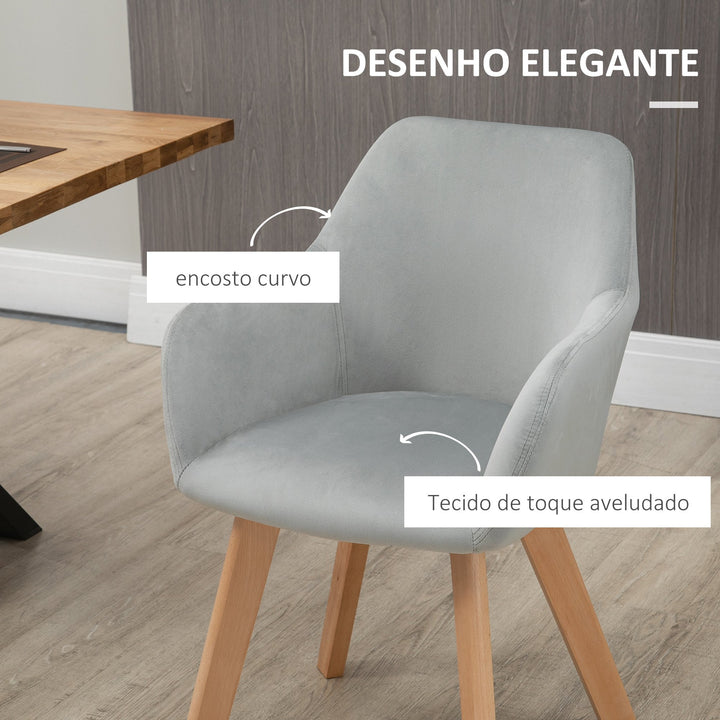 Conjunto de 2 Cadeiras de Sala de Jantar Modernas Cadeiras de Cozinha Estofadas em Veludo com Encosto Médio e Pés de Madeira de Borracha para Sala de Estar Carga 120kg 54x57x80cm Cinza