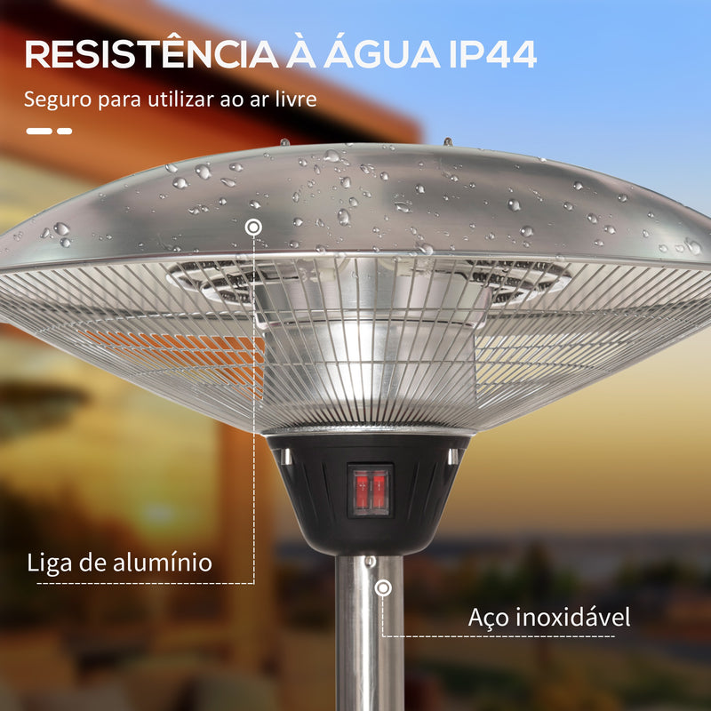 Aquecedor de Jardim Elétrico 3000W Aquecedor Infravermelho com 3 Níveis de Aquecimento Altura Ajustável Proteção IP44 para Terraço Pátio Ø58,5x160-200cm Prata