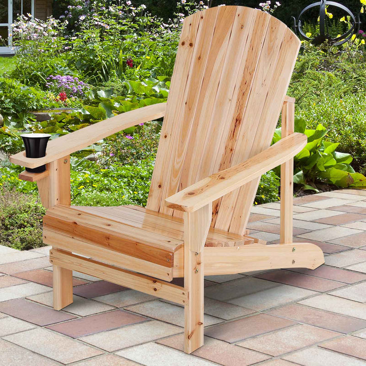 Cadeira Adirondack de Madeira Cadeira de Jardim com Apoio para os Braços Encosto Alto para Terraço Balcão Exterior 72,5x97x96cm Natural