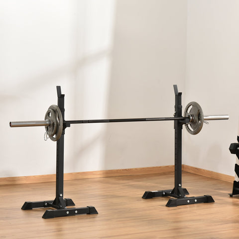 Suporte para Barra de Pesos Ajustável Estante de Aço para Levantamento de Pesos Carga Máx. 150kg Treinamento em Academia Casa 50x49x124-154cm Preto