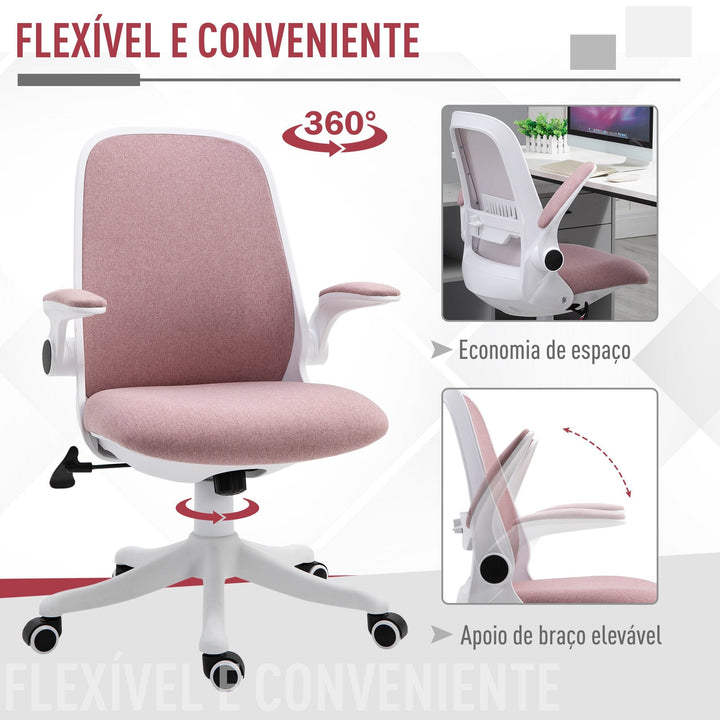 Cadeira de escritório giratória Função de inclinação Altura Ajustável com Carga 120 kg 62,5x60x90-98 cm Rosa