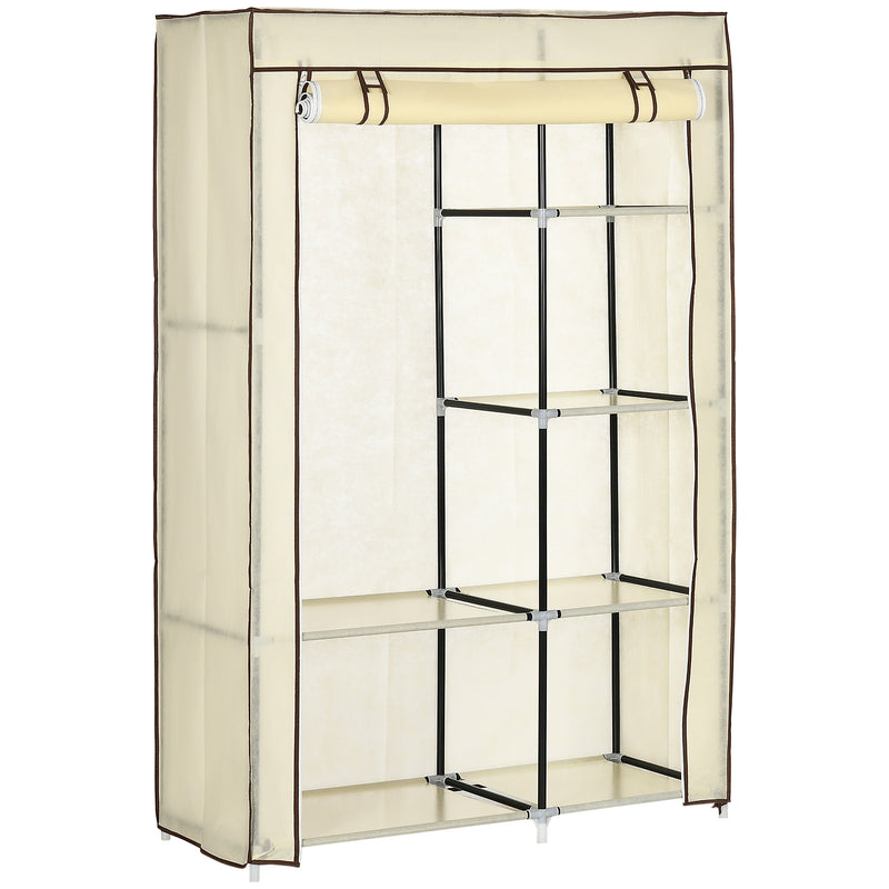 Roupeiro de Tecido Dobrável Armário de Roupa Portátil com 6 Prateleiras e 1 Barra de Pendurar para Dormitório Vestidor 103x43x162,5cm Creme