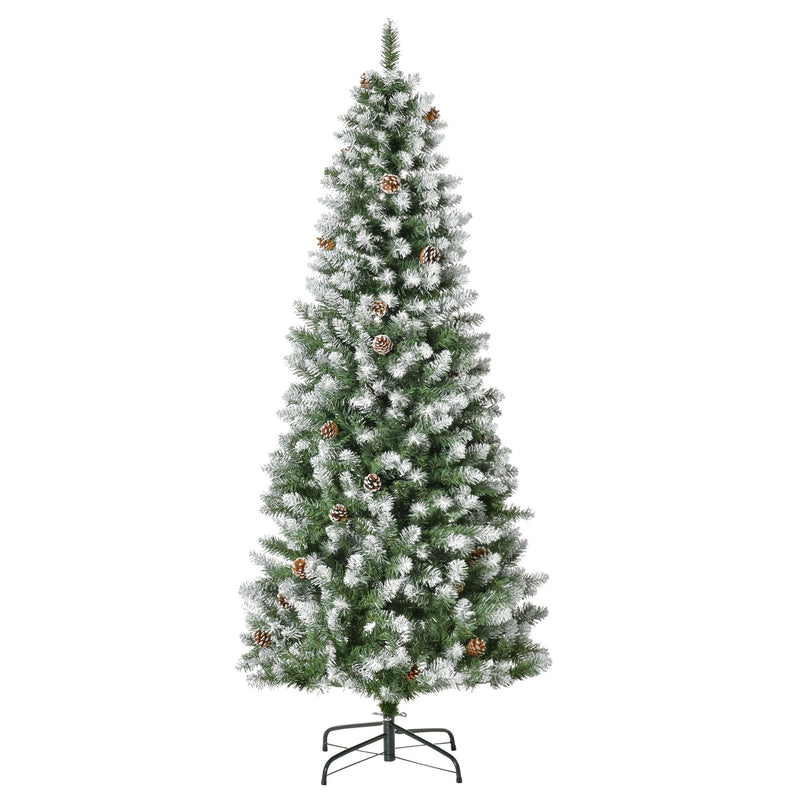 Árvore de Natal Artificial Ø75x180cm com 630 Ramas e 37 Pinhas Folhas de PVC Base Dobrável e Suporte Metálico Decoração de Natal para Interiores Verde