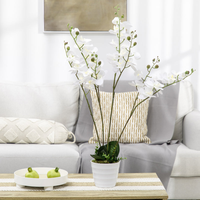 Planta Artificial Orquídea com Vaso Orquídea Artificial para Decoração de Casa Centro de Mesa Casamento Ø16,5x75 cm Branco