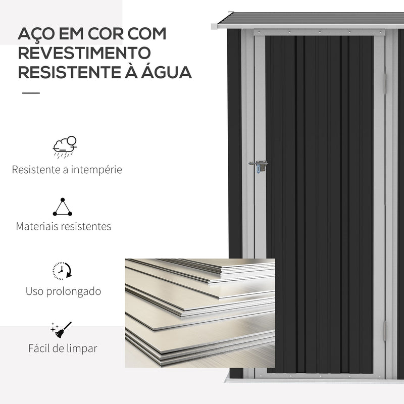 Abrigo de Jardim 1,07m² 142x84x189cm Abrigo de Jardim de Aço Galvanizado com Porta Fechadura e Orifícios de Drenagem para Armazenamento de Ferramentas Cinza