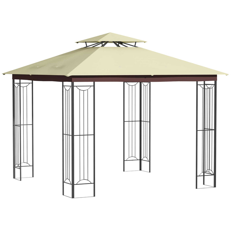 Pérgola de Jardim 3x3m para Exterior com Duplo Teto de Ventilação e Estrutura de Aço com Proteção Solar para Festas Eventos ao Ar Livre Bege