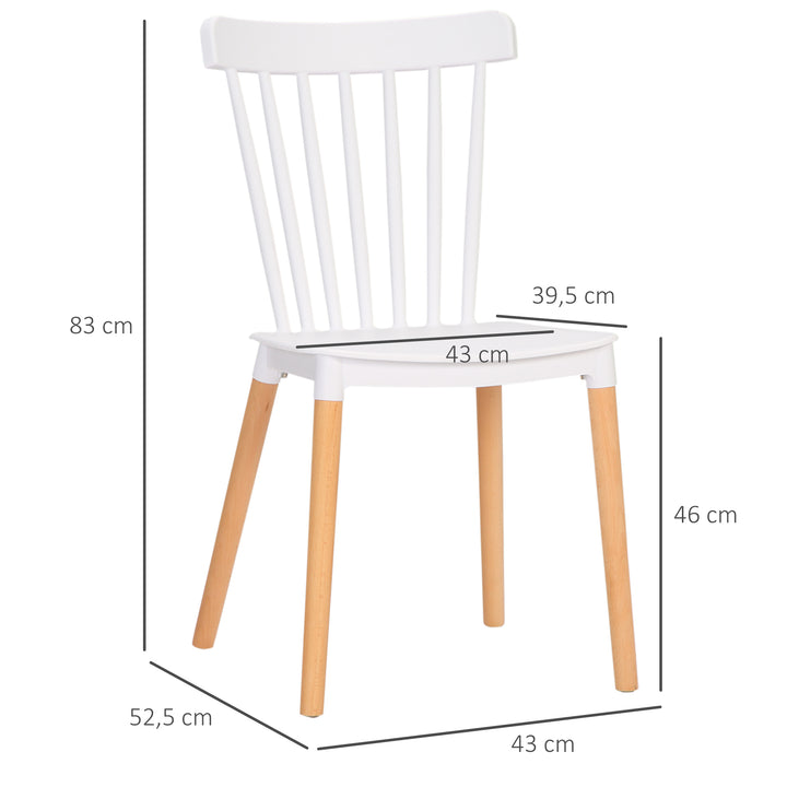 Conjunto de 4 Cadeiras Estilo Nórdico Cadeiras de Cozinha com Encosto Alto Assento de Polipropileno e Pés de Madeira de Faia Carga Máx. 120kg 43x52,5x83cm Branco e Madeira