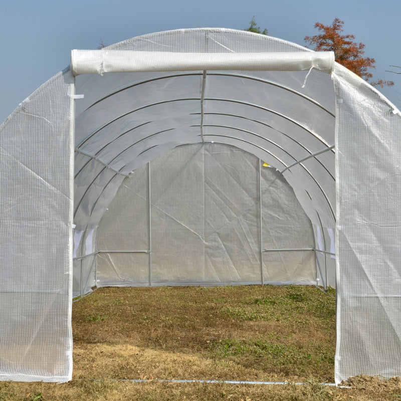 Estufa de jardim Tipo túnel para cultivo com 12 janelas e porta de enrolar Aço e PE 800x300x200 cm Branco