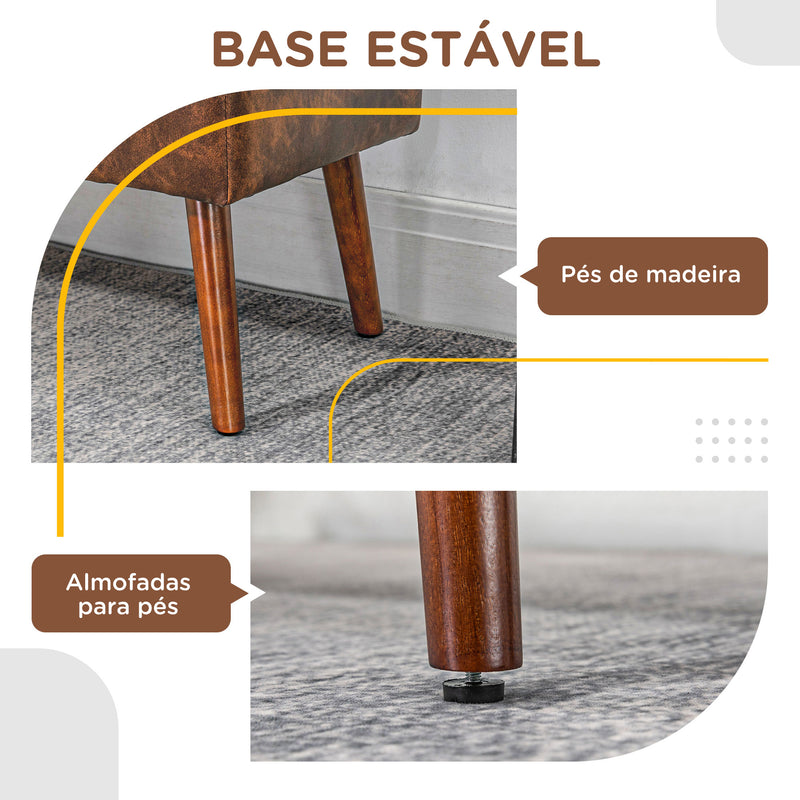 Banco de Pé de Cama Multifuncional Banco Pé de Cama Clássico Banco Dormitório com Pés de Madeira e Assento Acolchoado Carga 120 kg para Entrada Corredor 114x38x42 cm Marrom