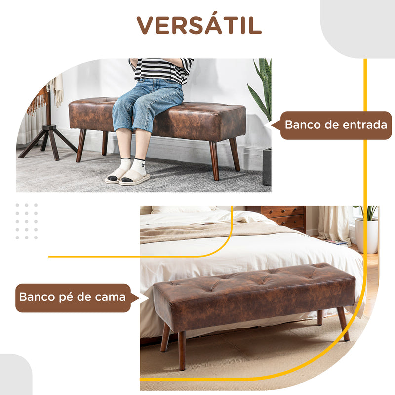 Banco de Pé de Cama Multifuncional Banco Pé de Cama Clássico Banco Dormitório com Pés de Madeira e Assento Acolchoado Carga 120 kg para Entrada Corredor 114x38x42 cm Marrom