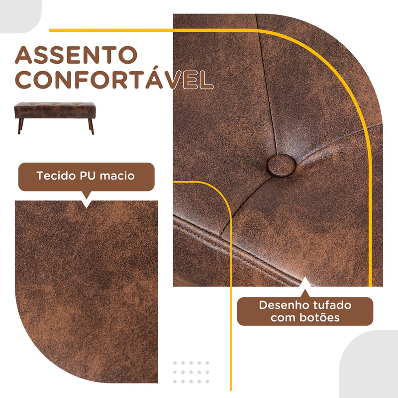 Banco de Pé de Cama Multifuncional Banco Pé de Cama Clássico Banco Dormitório com Pés de Madeira e Assento Acolchoado Carga 120 kg para Entrada Corredor 114x38x42 cm Marrom