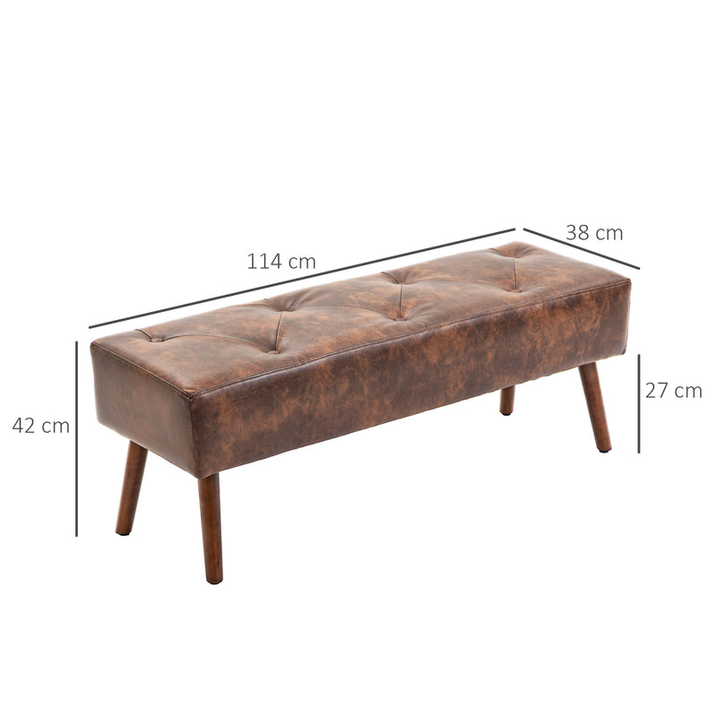 Banco de Pé de Cama Multifuncional Banco Pé de Cama Clássico Banco Dormitório com Pés de Madeira e Assento Acolchoado Carga 120 kg para Entrada Corredor 114x38x42 cm Marrom