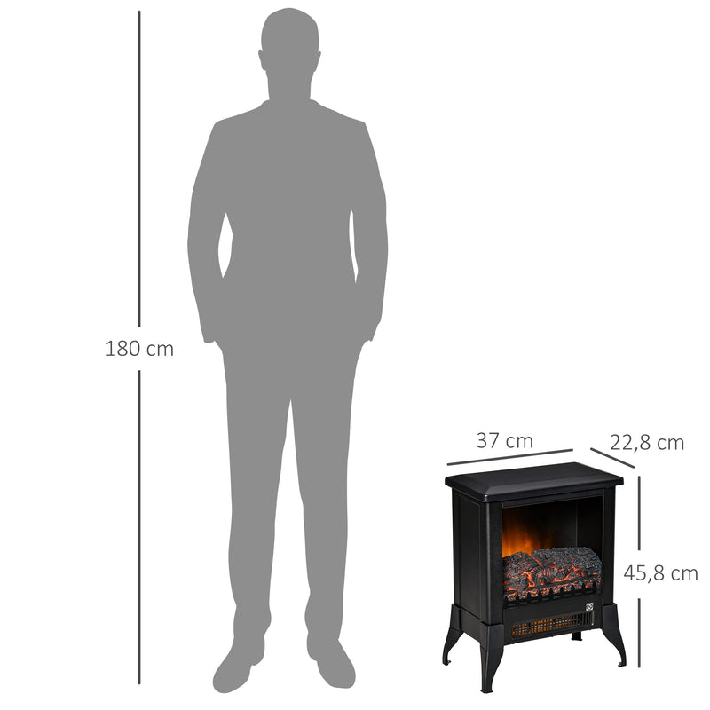 Lareira Elétrica Portátil 1800-2000W Simulação de Chama Termostato Ajustável e Proteção de Superaquecimento para Salas de até 30m² 37x22,8x45,8cm Preto