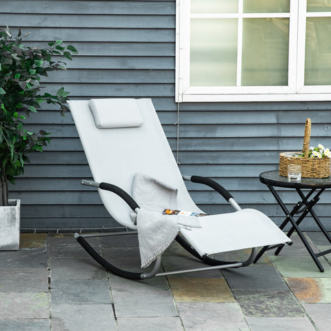 Espreguiçadeira Baloiço de Jardim com Apoio para os Braços Almofada para a Cabeça Espreguiçadeira de Exterior Tecido Transpirável e Metal para Praia Pátio Terraço 63x148x85cm Cinza