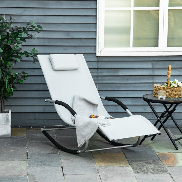 Espreguiçadeira Baloiço de Jardim com Apoio para os Braços Almofada para a Cabeça Espreguiçadeira de Exterior Tecido Transpirável e Metal para Praia Pátio Terraço 63x148x85cm Cinza