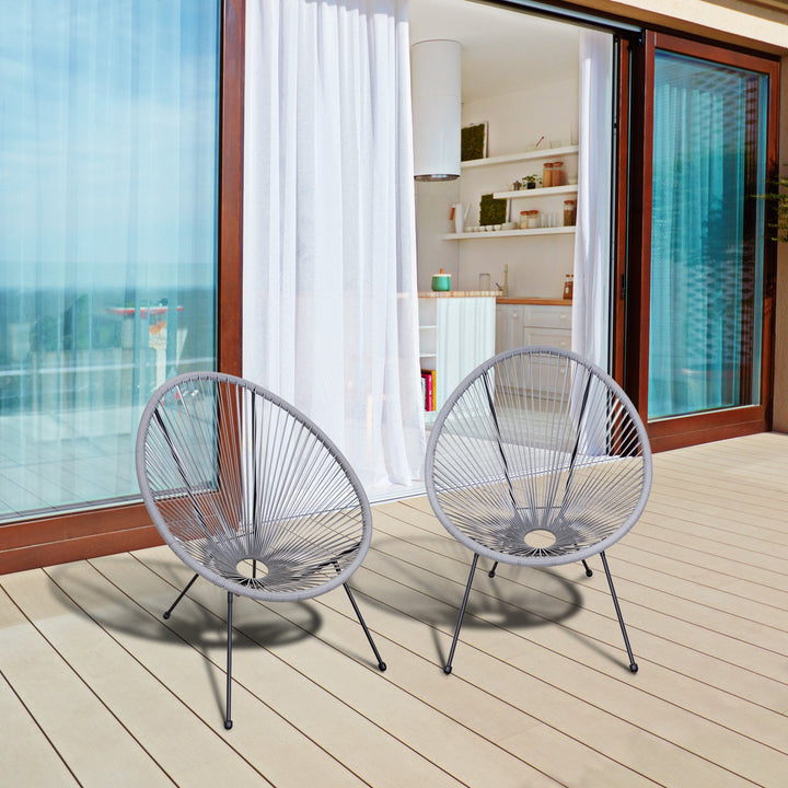 Conjunto de 2 Cadeiras de Jardim acapulco de Vime Forma Oval com Apoia Braços Encosto Alto para Interior Exterior 73x77x87 cm Cinza