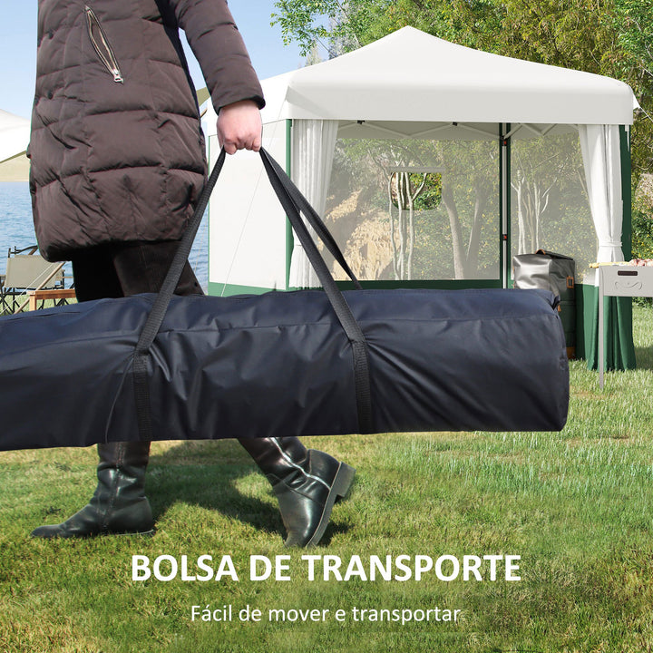 Tenda Dobrável 2,7x2,7cm Tenda de Jardim com Proteção UV30 Altura Ajustável em 3 Níveis 2 Janelas e Bolsa de Transporte para Pátio Varanda Branco e Verde