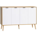 Aparador de Cozinha Moderno Móvel Buffet Auxiliar com Prateleiras Ajustáveis 2 Armários e Anti-Tombo Carga Máx. 50 kg para Sala de Estar 120x35x77,4 cm Branco e Madeira