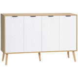 Aparador de Cozinha Moderno Móvel Buffet Auxiliar com Prateleiras Ajustáveis 2 Armários e Anti-Tombo Carga Máx. 50 kg para Sala de Estar 120x35x77,4 cm Branco e Madeira