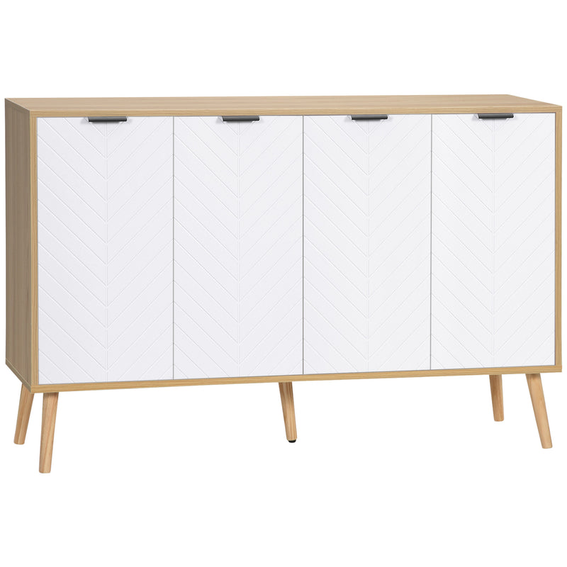 Aparador de Cozinha Moderno Móvel Buffet Auxiliar com Prateleiras Ajustáveis 2 Armários e Anti-Tombo Carga Máx. 50 kg para Sala de Estar 120x35x77,4 cm Branco e Madeira