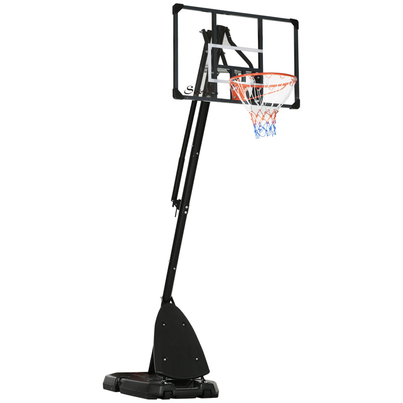 Tabela de Basquetebol com Altura Ajustável 293-350 cm Tabela de Basquetebol com Rodas Base Preenchida com Água ou Areia para Exterior 111x70,5x293-350 cm Preto