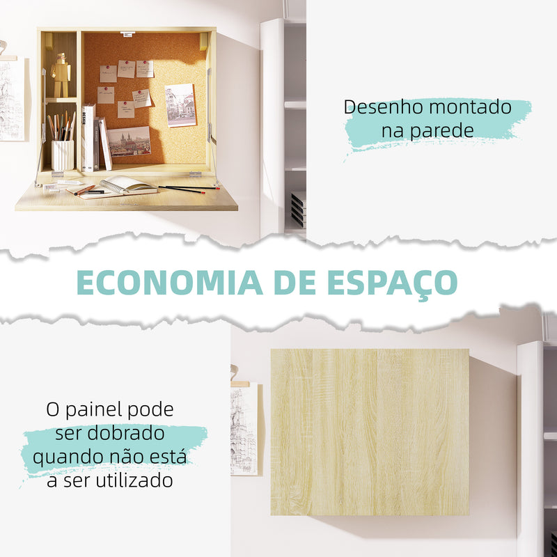 Secretária de Parede Moderna Mesa Dobrável de Parede Multifuncional com Prateleiras de Armazenamento Carga 40 kg para Dormitório Sala de Estar Escritório 60x20x50 cm Madeira