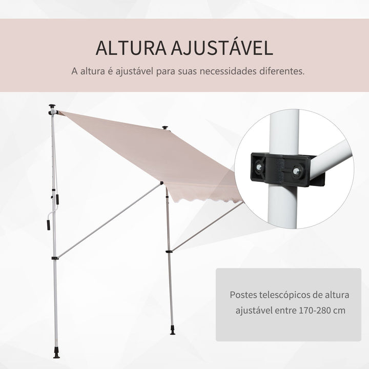 Toldo manual retrátil 200x150x170-280 cm com manivela para terraço varanda jardim pátio bege