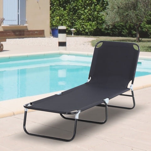 Espreguiçadeira dobrável reclinável com ângulo ajustável de 3 posições para exterior carga 120 kg 190x56x28 cm Preto