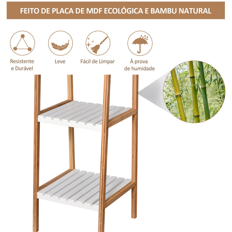 Prateleira para Banheiro com 5 níveis de Estrutura em Bambu Pinho 35x36x138.5cm Branco