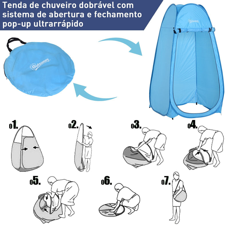 Tenda de acampamento multifuncional leve dobrável e estável à prova d'água com sistema POP-UP 100x100x185cm Azul