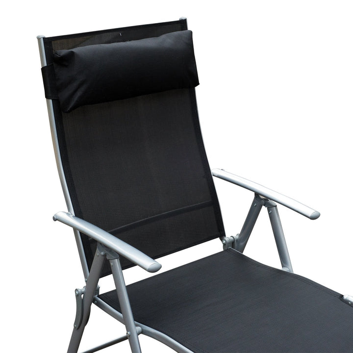 Espreguiçadeira Dobrável Encosto Ajustável para 7 Níveis com Travesseiro Resistente ao Textilene 137x63,5x100,5 cm Aço