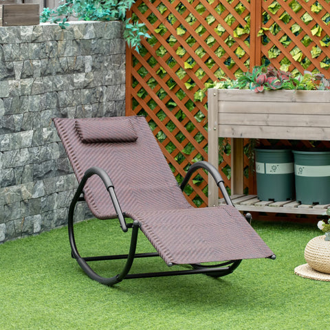 Espreguiçadeira de Exterior com Apoio para os Braços e Efeito de Vime para Jardim Terraço Pátio Carga Máxima 160kg 61x160x79cm Marrom