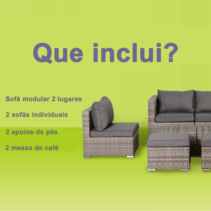 Conjunto de 8 peças de sofás de vime com mesa de café e apoio para pés