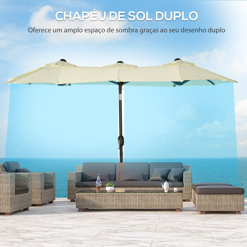 Chapéu de Sol Duplo 285x147x227cm Chapéu de Sol de Jardim com Inclinação de 45° Manivela Estrutura de Aço para Pátio Varanda Piscina Bege