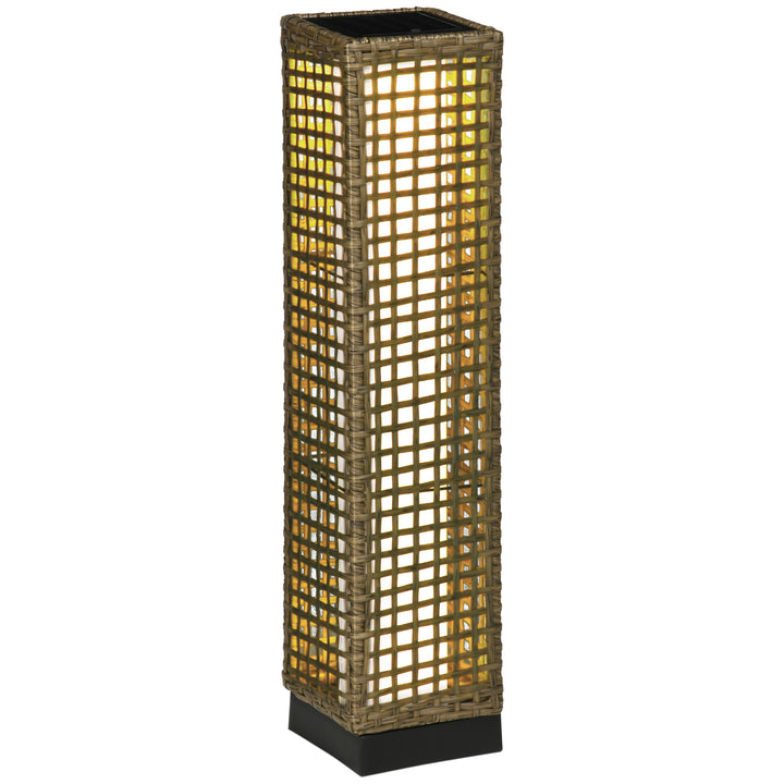 Candeeiro de Jardim de Vime Sintético Candeeiro Solar de Exterior com Luzes LED Ligar/Desligar Automático para Varanda Pátio 15,5x15,5x69cm Marrom Areia
