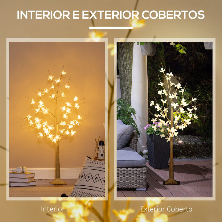 Árvore Cerejeira Altura 120 com 48 Luzes LED IP44 em Branco Quente Ramos Flexíveis e Base de Candeeiro Árvore de Decoração de Natal para Interiores 18x18x120cm Cáqui