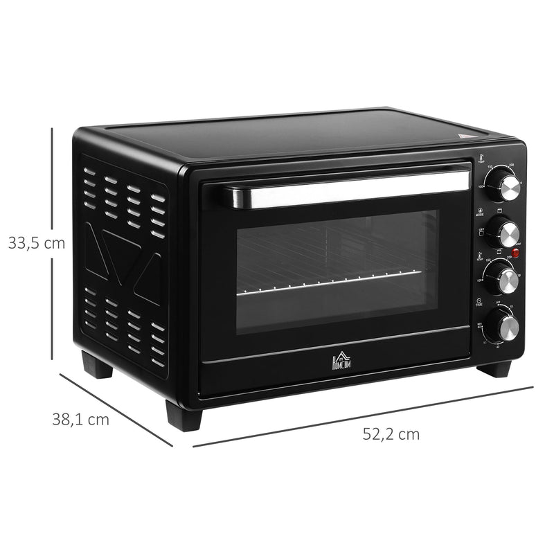 Mini Forno de Convecção 32L 16000 com 3 Modos de Aquecimento Temperatura até 230 °C Temporizador Bandeja de Assar Ajustável em 3 Níveis 52,2x38,1x33,5cm Preto