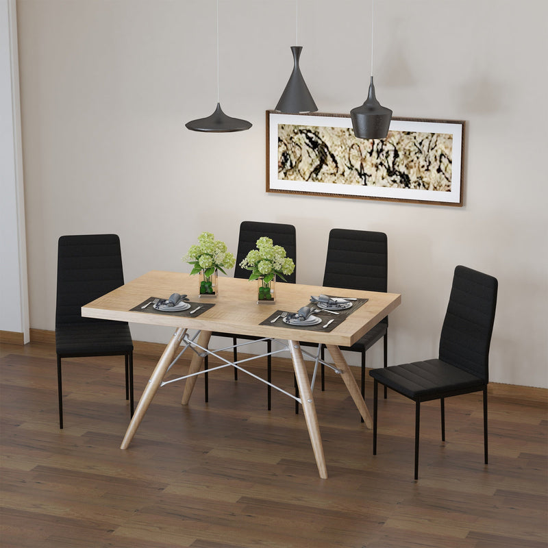 Set de 4 Sillas de Comedor Tapizadas en Lino y Patas de Metal Sillas Modernas para Cocina Dormitorio Carga 120 kg 41x50x97 cm Preto