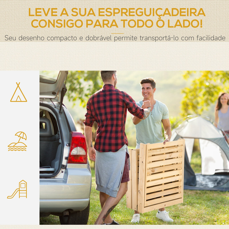 Espreguiçadeira de Madeira Dobrável com Encosto Ajustável em 4 Posições Almofada Removível Carga Máxima 113kg para Jardim Terraço Campismo Exterior 195x59x30cm Madeira e Creme