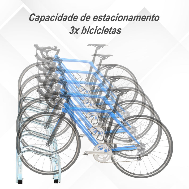 Estacionamento para 5 Bicicletas Suporte de Aço para Estacionar Bicicletas no Chão para Interior e Exterior 145x33x27cm Prata