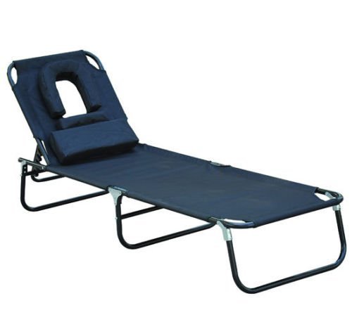 Espreguiçadeira reclinável e dobrável com almofada de leitura ou massagem - Cor Preto – aço - 190x56x28 cm