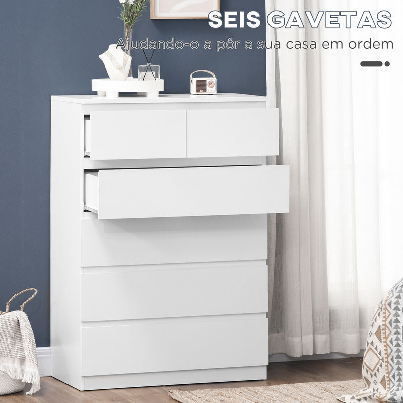 Cómoda Moderna com 6 Gavetas Cómoda de Madeira para Dormitório Entrada Sala de Estar Carga Máxima 50kg 80x39x115cm Branco