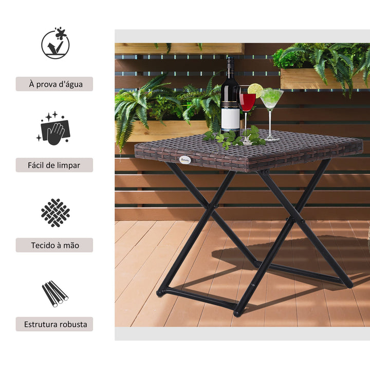Mesa dobrável para jardim em vime e aço inoxidável com pernas cruzadas 40x40x40 cm marrom