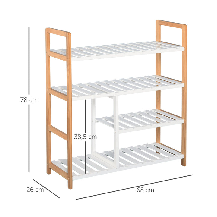 Sapateira multiuso com 4 níveis Máximo 11 pares com compartimento para botas altas Prateleira para sapatos Madeira maciça de pinho 68x26x78 cm Branco