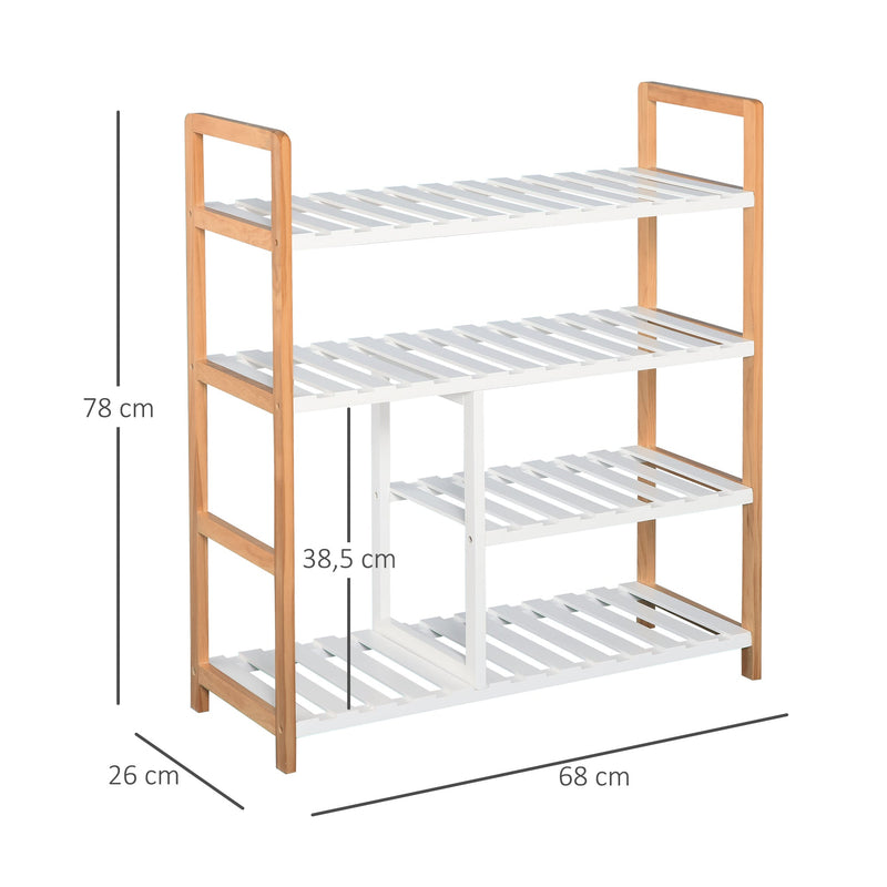 Sapateira multiuso com 4 níveis Máximo 11 pares com compartimento para botas altas Prateleira para sapatos Madeira maciça de pinho 68x26x78 cm Branco