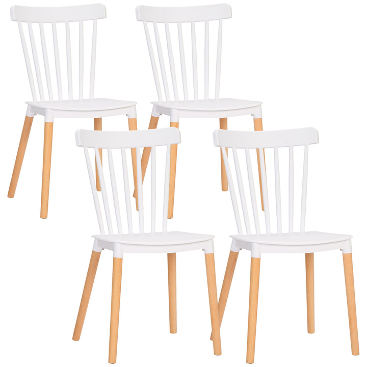 Conjunto de 4 Cadeiras Estilo Nórdico Cadeiras de Cozinha com Encosto Alto Assento de Polipropileno e Pés de Madeira de Faia Carga Máx. 120kg 43x52,5x83cm Branco e Madeira
