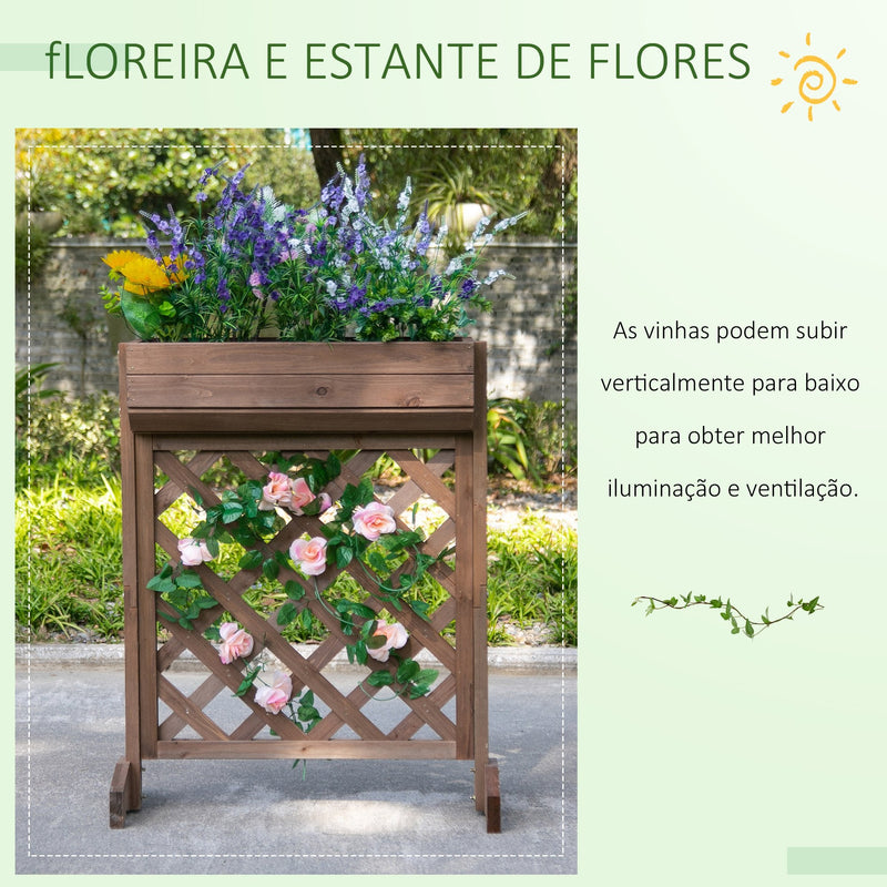 Floreira de treliça de madeira maciça Estante de flores Plantas trepadeiras 68x30x85,5 cm Marrom