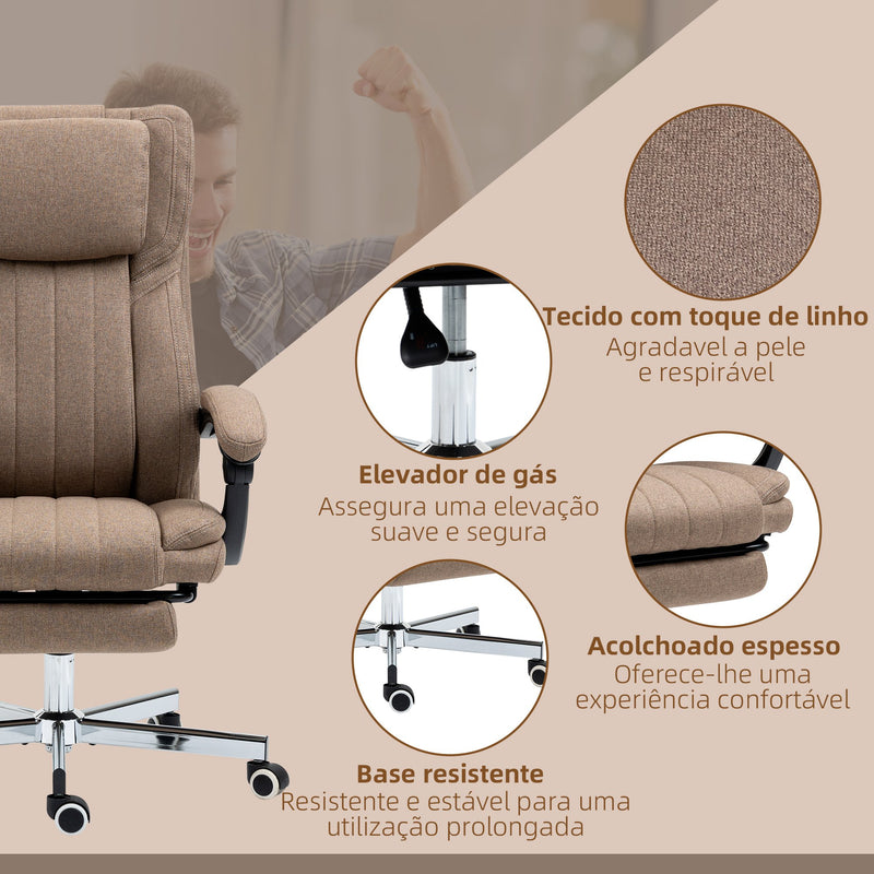 Cadeira de Escritório com 6 Pontos de Massagem por Vibração Cadeira de Escritório Reclinável com Altura Ajustável Controlo Remoto Encosto Alto e Apoio para a Cabeça 65x61x101-113 cm Marrom